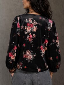 LUMIGAL Women's Elegant Floral Print Top For Autumn - Black - View 2