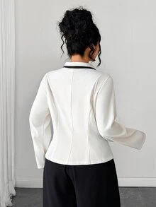 Elenzga Plus Size Women's Colorblock Casual Commute Blazer - Apricot - View 2