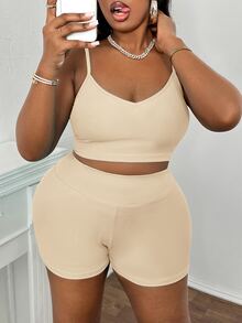 Slaydiva Slayr 夏季基礎款女款大尺碼寬鬆戶外休閒套裝 - 杏色 - 查看 9
