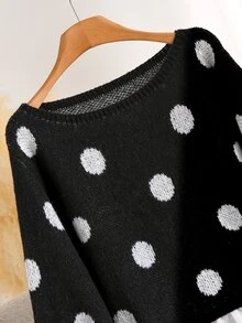Elaquor Plus Size Autumn/Winter Casual Polka Dot Pattern Patchwork 2 In 1 Sweater - Multicolor - View 3