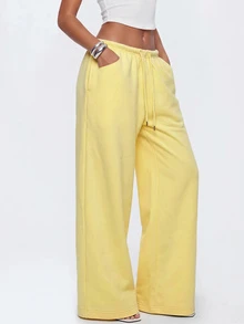 Avantive Women's European & American Hot Girl Style Daily Commute Drapey Loose Floor-Length Casual Sports Pants - Yellow - View 7