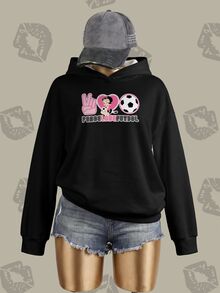 Betty Boop x SHEIN Plus Size Football Cartoon Print Hooded Pullover Sweatshirt Fall - White - View 3