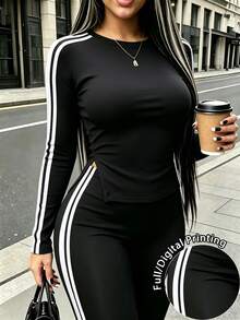 Rovax 女款拼色長袖上衣與長褲休閒日常兩件套 - 彩色 - 查看 1