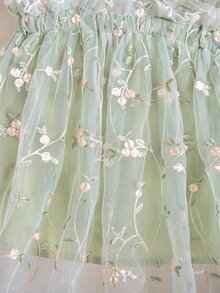 SHEIN 新生女嬰可愛優雅夏季網紗花卉刺繡洋裝 - 薄荷綠 - 查看 8