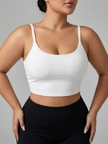 Dazy Plus Solid Color Fitted Casual Sports Bra - White - View 4