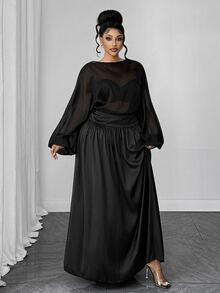 Maweii Plus Size Women Solid Color Lantern Sleeve Backless Sexy Elegant Dress Fall - Black - View 4