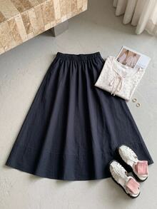Dazy Plus Elastic Waist Solid Color A-Line Versatile Long Skirt, Fun Commuter Style, Spring/Autumn New Arrival - Navy Blue - View 6