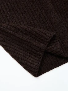 Heiryn Gaun Rajut Elegan Wanita Warna Polos Leher V Lengan Panjang Kancing Tunggal - Coffee Brown - View 8