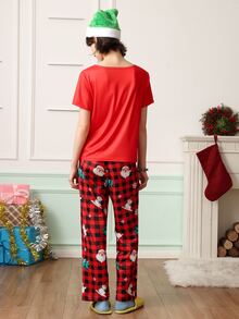 Chillnights Sweet & Cute Christmas Print Colorblock Crew Neck Pullover Women's Pajama Set - Multicolor - View 2