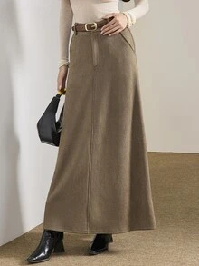 Modelyn Rok Wanita Polos dengan Saku, Kasual, Serbaguna untuk Pemakaian Sehari-hari - Olive Green - View 3