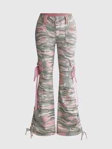 ROMWE Y2K Women's Camouflage Pattern Cargo Pocket Flare Jeans - Multicolor - View 1