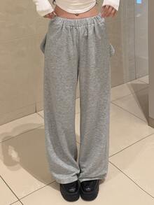 FRIFUL Women's Solid Color Wide Leg Sweatpants With Back Bow Detail - Grey - View 4