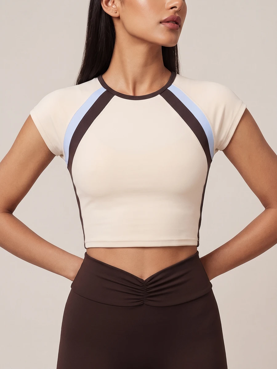 SHEIN BAE Women's Colorblock Raglan Short Sleeve T-Shirt And Leggings Sports Set - Multicolor - View 1