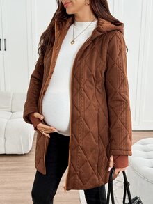 SHEIN Maternity Autumn/Winter Hooded 3-In-1 Jacket - Brown - View 4