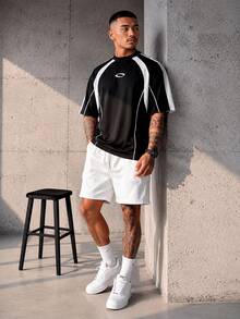 Sport MetroGents 男士幾何印花短袖休閒健身運動T恤 - 黑色 - 查看 4