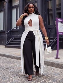 Slaydiva Áo len dệt kim cut-out phong cách đường phố gợi cảm size lớn cho mùa thu - trắng - Xem 3