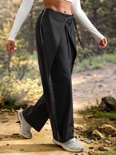 Exploreva Women's Solid Color Waist Tie 2 In 1 Outdoor Long Pants