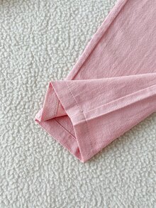SHEIN 女童春秋花苞腰結休閒長褲，3-7歲，純色寬鬆直筒百搭小女孩長褲 - 粉色 - 查看 4