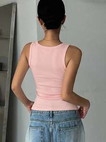 DAZY Women's Solid Color Ruched Fitted Versatile Daily Casual Top - Pink - View 4
