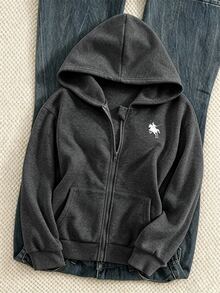 Autumn/Winter Girls' Hooded Zip-Up Jacket - Street Style Mix, Warm Knitted Fabric Suitable For Autumn/Winter, Slightly Oversized Fit For Growth Room, Perfect For Campus And Street Wear, Instantly Transform Into A Vibrant Girl! - Burgundy - View 1