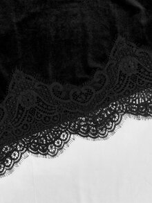 Franclia Women's French Lace Patchwork Asymmetrical Hem Top - Black - View 3