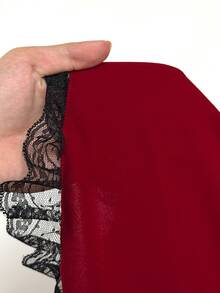 Maweii Setelan Jaket dan Rok Duyung Wanita Ukuran Besar Bergaya Vintage Elegan dengan Patchwork Renda dan Kancing untuk Pesta Malam - Merah - View 9