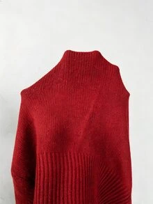 SHEIN 春秋法式裹身V領針織上衣 女款側綁腰長袖修身合身襯衫 - 紅色 - 查看 4