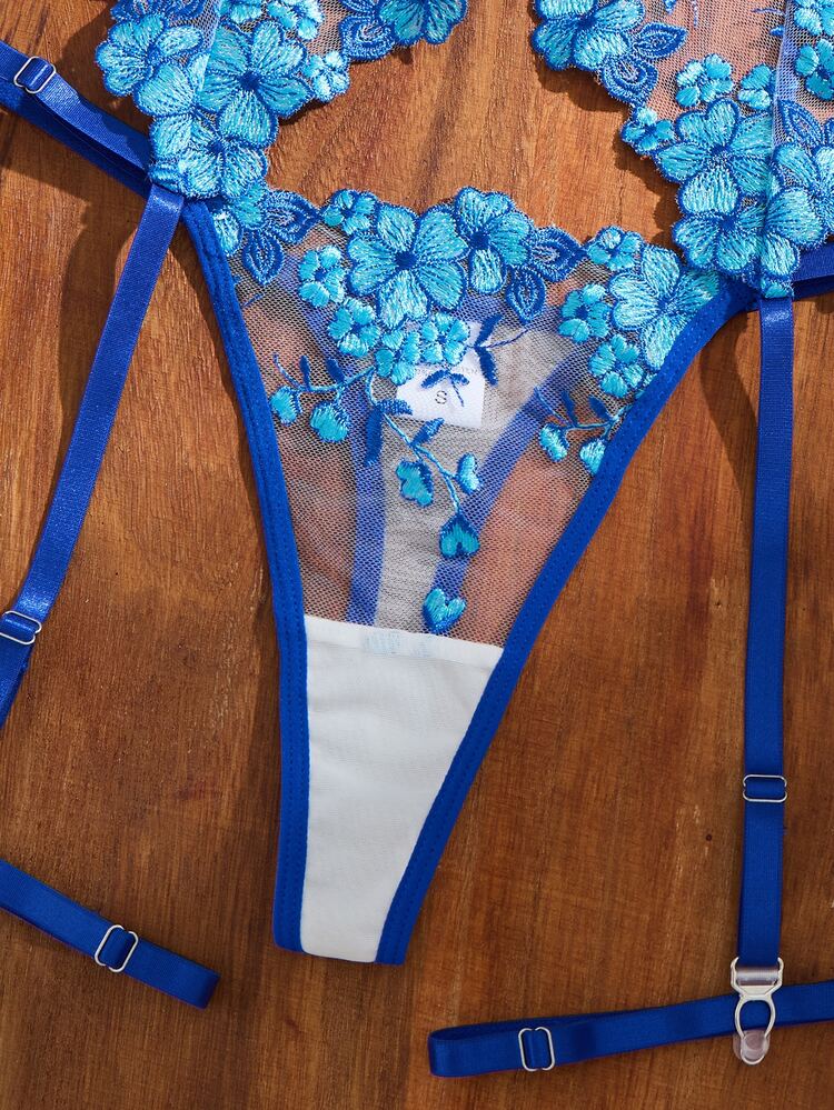 SHEIN Women's Sexy Lingerie Blue 4pcs Set - Blue - View 5