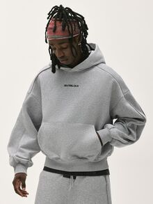 Baseblock Men's Cotton Streetwear Side Stripe Minimalist Hoodie, Back Graphic Large English Letter Sweatshirt, New Fall Looks - Grey - View 2