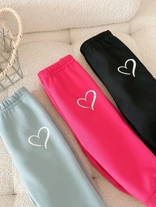 SHEIN Baby Girl Autumn/Winter Cute 3pcs -Piece Heart Pattern Pants - Multicolor - View 6