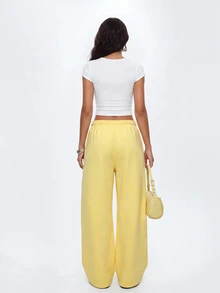 Avantive Women's European & American Hot Girl Style Daily Commute Drapey Loose Floor-Length Casual Sports Pants - Yellow - View 2