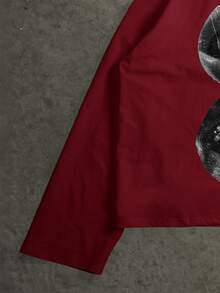 Manfinity ZONE917 Men's Hip Hop Lips Graphic Print Crew Neck Long Sleeve T-Shirt - Burgundy - View 4