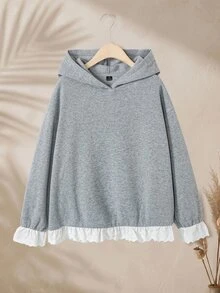 Rusticease Sweatshirt Hoodie Ukuran Besar Gaya Korea Bordir Berongga Warna Blok Formal Liburan Wisuda Liburan Musim Gugur Kasual Abu-abu - Grey - View 8