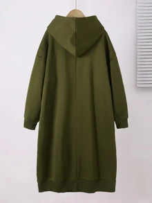 Rusticease Plus Size Army Green Drawstring Pocket Hooded Long Sleeve Sweatshirt Fall Winter 2026 - Army Green - View 3