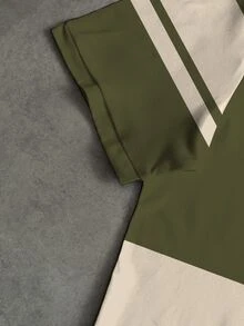 HypeHours 男士字母條紋印花短袖休閒 Polo 衫 - 彩色 - 查看 4