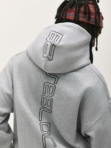 Baseblock Men's Cotton Streetwear Side Stripe Minimalist Hoodie, Back Graphic Large English Letter Sweatshirt, New Fall Looks - Grey - View 5