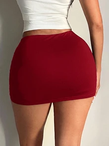 SHEIN SXY 女款深紅色性感休閒迷你緊身裙（含內搭褲）適合夜店、海灘俱樂部、夜生活、秋季 - 紅色 - 查看 2