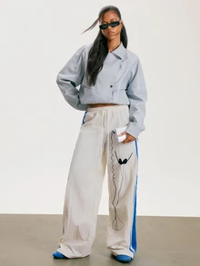 Athîral Women's Casual Athletic Baggy Low Waist Side Split Color Block Blue White Loose Fit Sports Long Pants Running Outdoor Gym Workout Summer - White - View 2