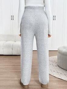 SHEIN Celana Panjang Rajut Kasual Serbaguna dengan Ikat Pinggang Warna Polos untuk Ibu Hamil - Grey - View 2