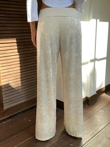 CovetEZ بنطلون كاجوال بساق مستقيمة للنساء مع تصميم زر الخصر - لون مشمشي - مشاهدة 2