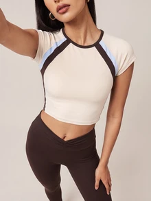 SHEIN BAE Women's Colorblock Raglan Short Sleeve T-Shirt And Leggings Sports Set - Multicolor - View 2