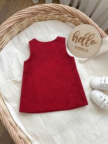 SHEIN 新生女嬰可愛紅色聖誕圖案洋裝 - 紅色 - 查看 2