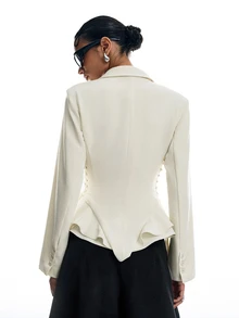 LYSMO Women's Solid Color Tie Design Casual Commute Blazer Autumn Winter Jacket, Elegant Women's Blouses Y2K, Work Tops For Women, Chic Unique Blouse - Apricot - View 2