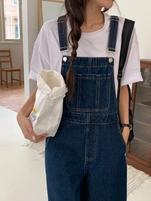 Dazy Plus Layered Spring/Autumn New Casual Vintage Denim Overalls And Jumpsuit For Girls - Dark Wash - View 6