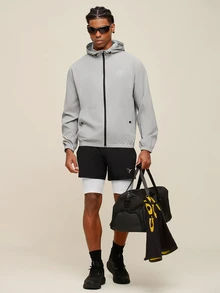 OTTIMOZO Men's Casual Hooded Sports Jacket,UV Protection,Gym,Workout,Training,Comfortable,Outdoor,Running,Jogging ,Brands, - Light Grey - View 3