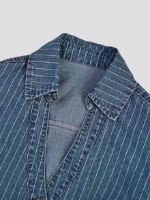 GlowEve CURVE Plus Size Women's Striped Long Sleeve Single-Breasted Casual Denim Jacket - Medium Wash - View 5
