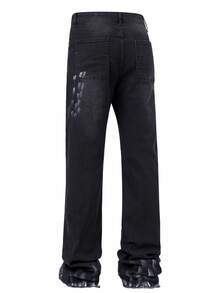 ROMWE MEN Men's Patchwork Distressed Flare Jeans - Dark Grey - View 2