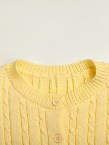 SHEIN Tween Girl Casual Solid Yellow Logo EMB Cardigan For Fall/Winter, Back To School, Preppy Style - Yellow - View 5