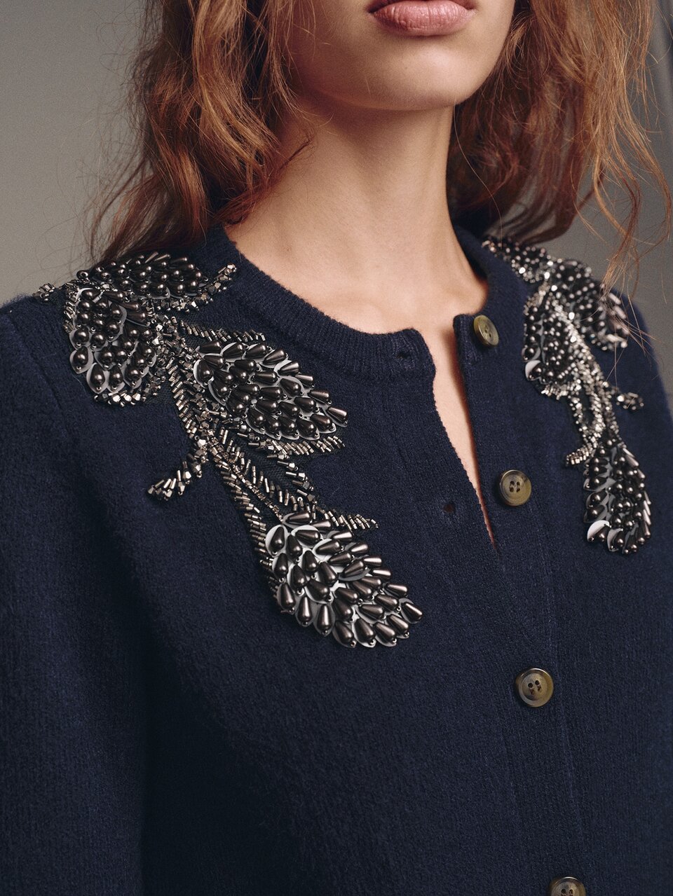 MOTF BEADED DECOR FRONT BUTTON CARDIGAN
