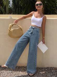 Livesso Tall Women's Loose Straight Leg Vacation Style Jeans - Medium Wash - View 4